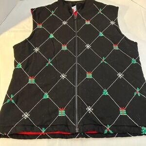 Belle Pointe Womens Quilted Christmas Vest XL Vintage Holiday Tree Gift Snow